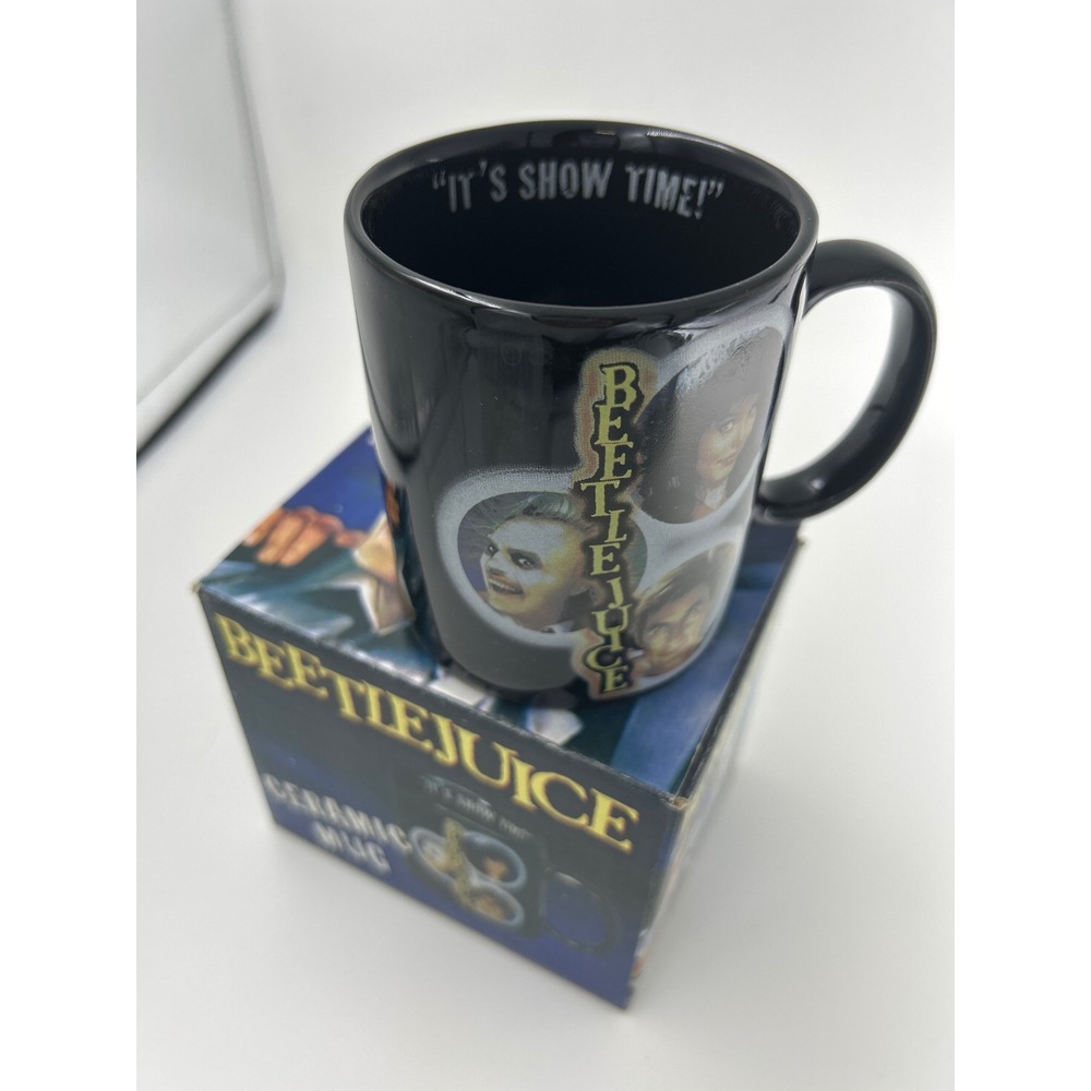 NECA Beetlejuice Ceramic Mug Its Show Time Black Movie Graphic NIB Exclusive